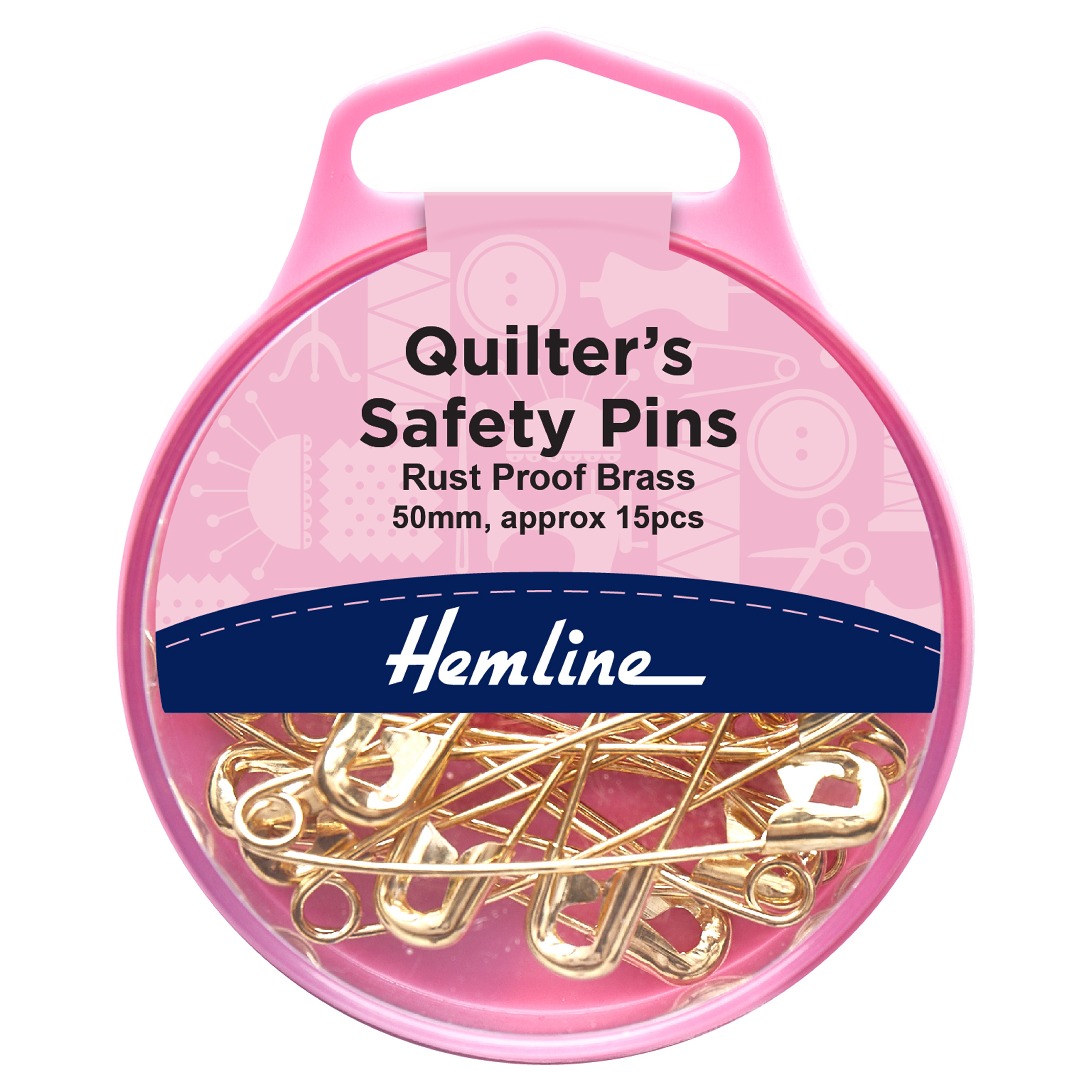 Hemline Safety Pins Quilters 50mm Brass15 Pieces Safety Pins